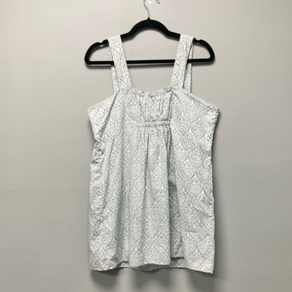 Y2K Maurices Blue White Damask Babydoll Dress XL Smocked Back Sleeveless 2000s - Picture 2 of 7